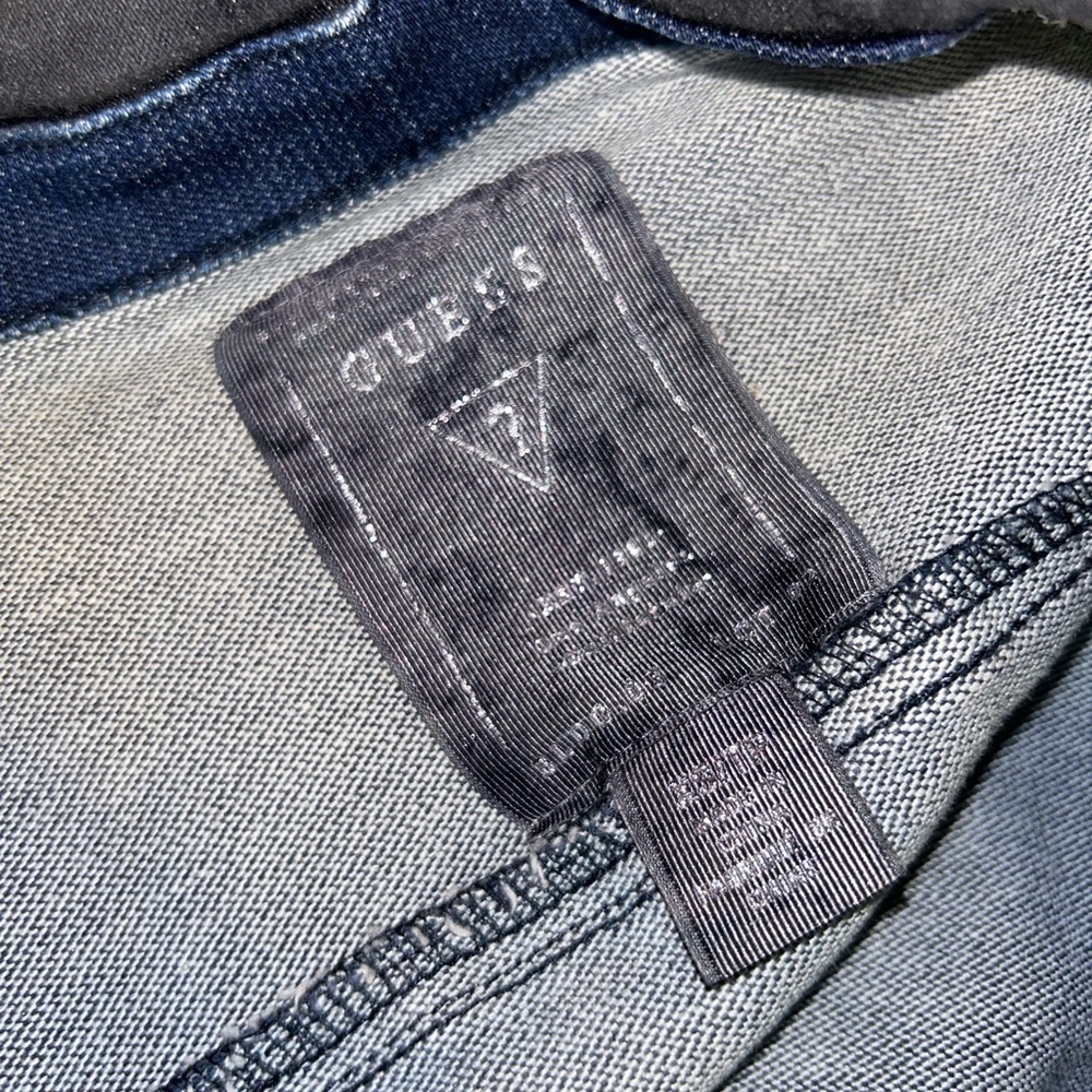 Guess vintage denim jean jacket coat 80’s Metal rocker punk biker sexy crop fit - Picture 12 of 12